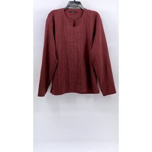 UVARAJ Jash Creation Men's Red Wide Stripe Split-Neck Long Sleeve Shirt SZ 44(L)